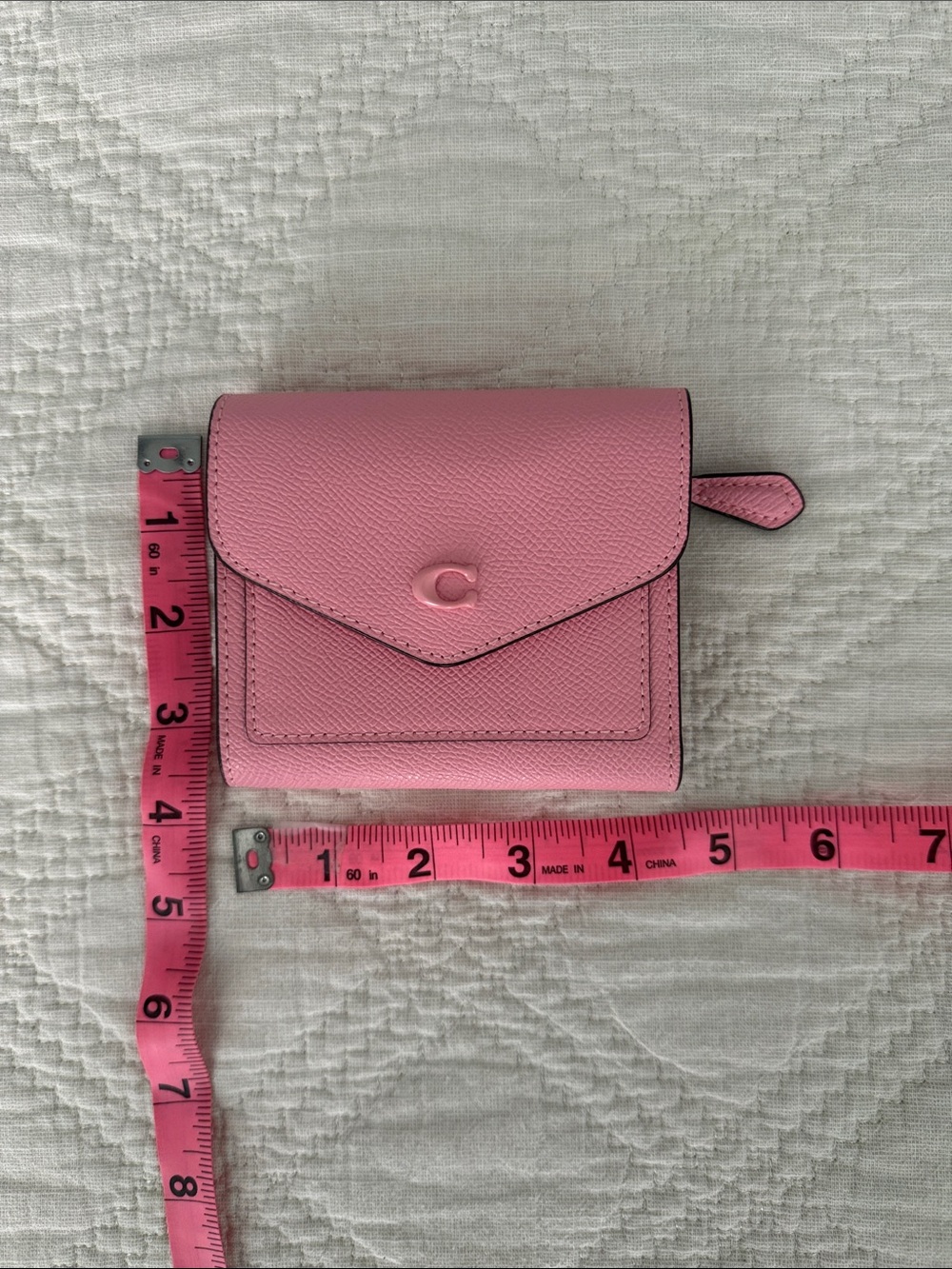 Coach Cross Wyn Grain Leather Small Wallet Flower Pink Silver Accents - Picture 3 of 16